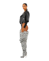 Zebra Thigh High Slouch Boots.