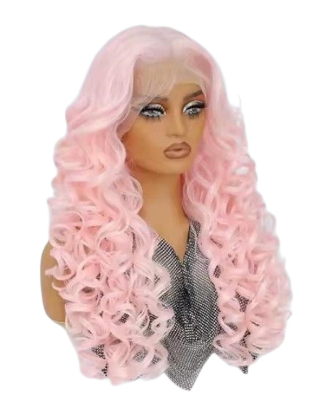 Baby Pink Curly Lace Front Wig. Zena