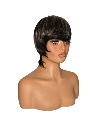 Short Black Blonde Streaked Human Hair Wig. Kala