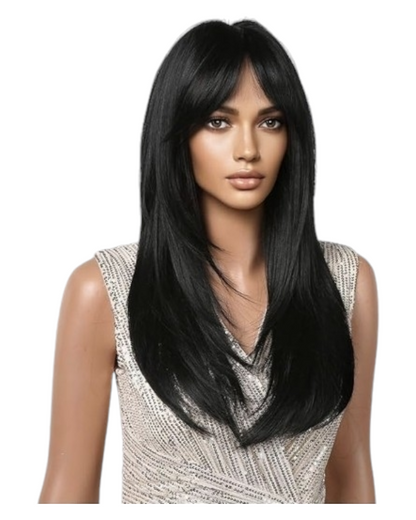 Black Long Layered Wig with Fringe. Ally