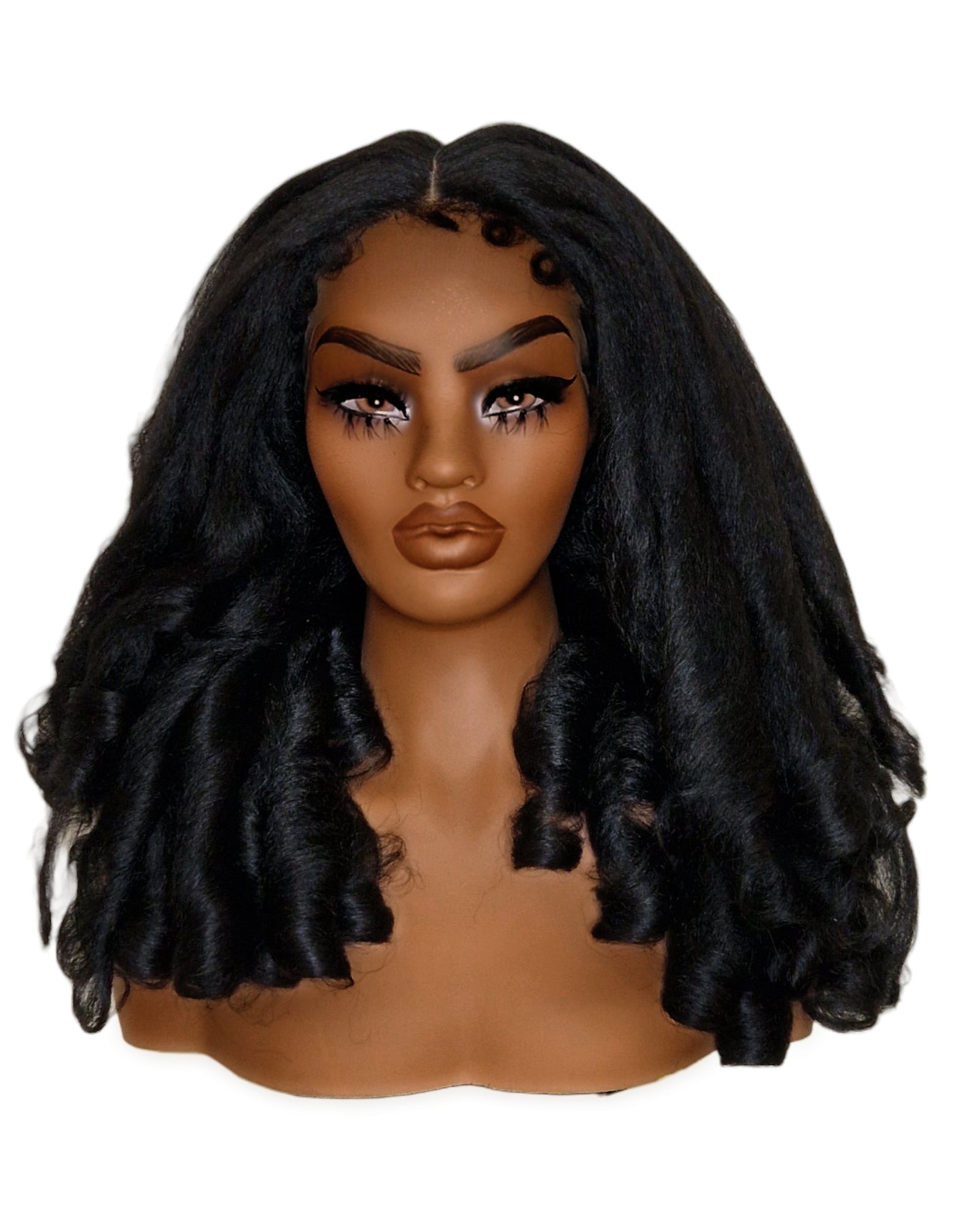 Black Kinky Straight Barrel Curl Lace Front Wig. Basha