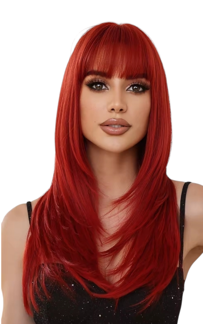 Red Pink Long Bob Wig. Rose