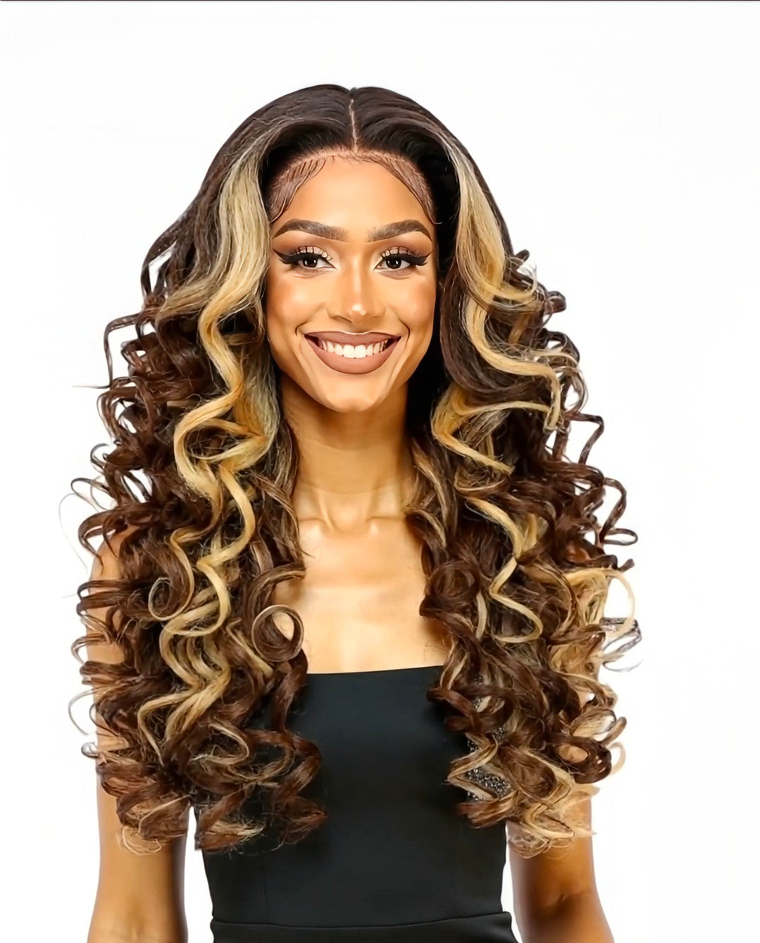 Blonde Brown Caramel Curly Lace Front Wig. Zena