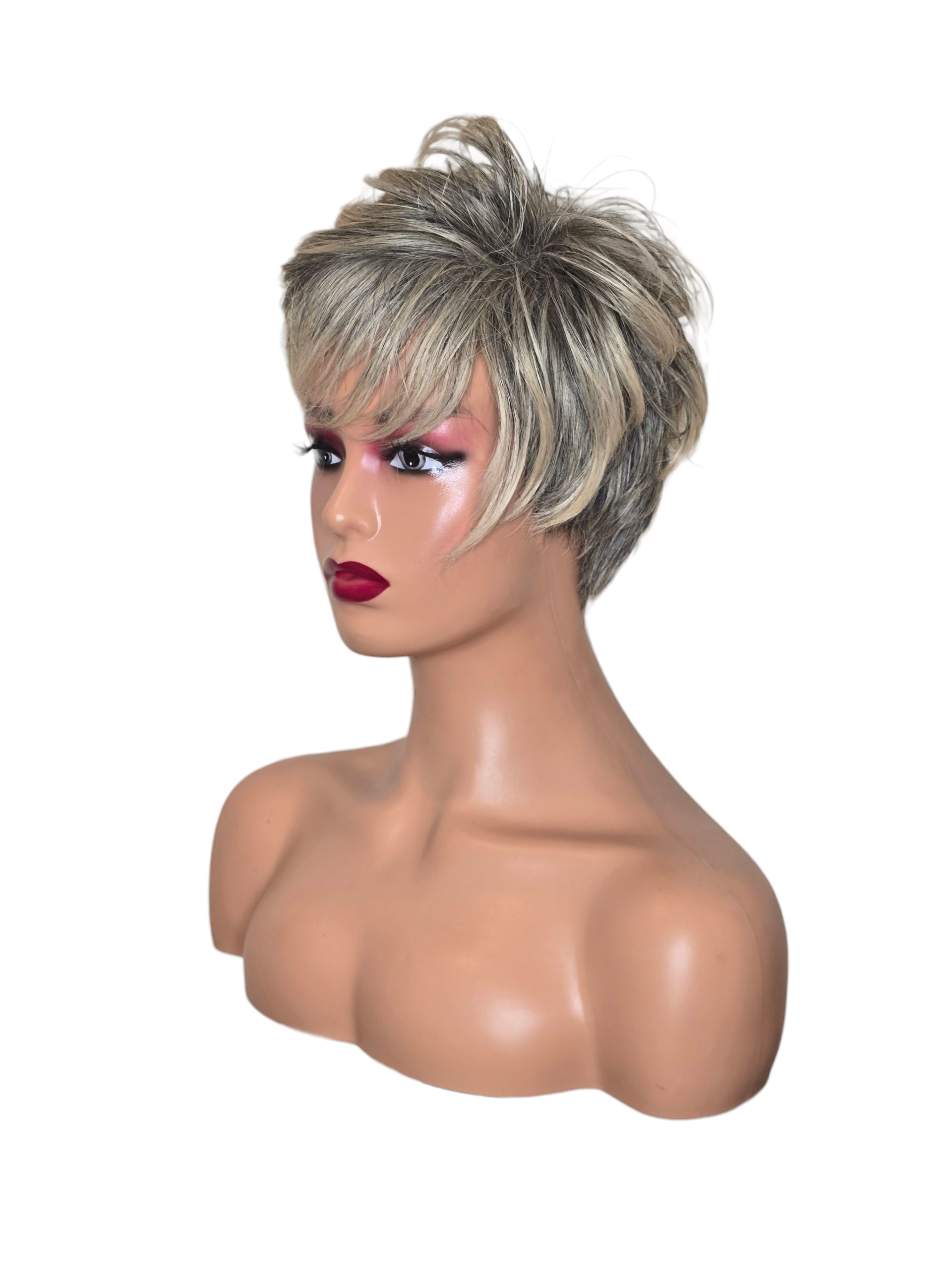 Silver Grey Ash Blonde Urchin Cut Wig. Cat.