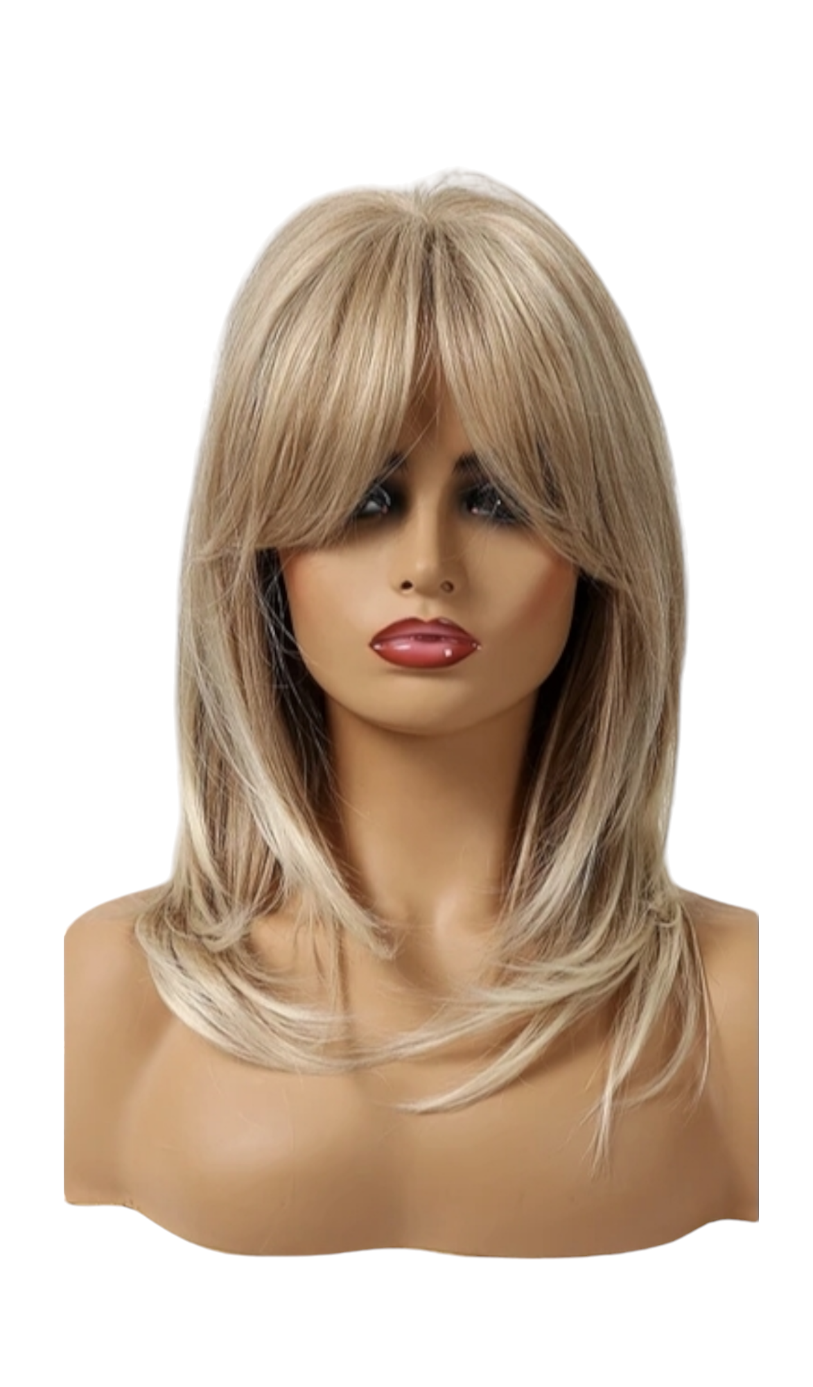 Golden Tipped Blonde Face Framing Shoulder Length Wig. Alure-CelebWigs