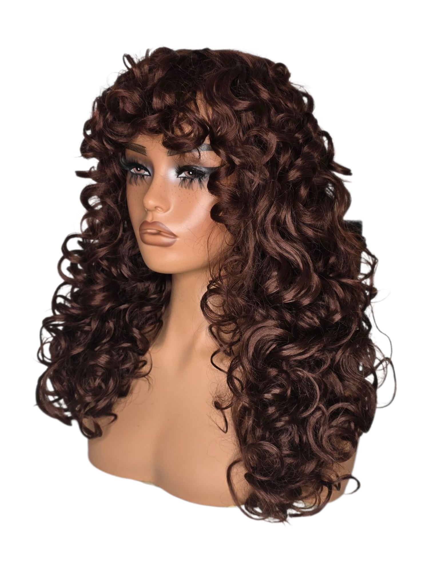 Auburn Brown Corkscrew Curls Bob Style Wig. Pasha