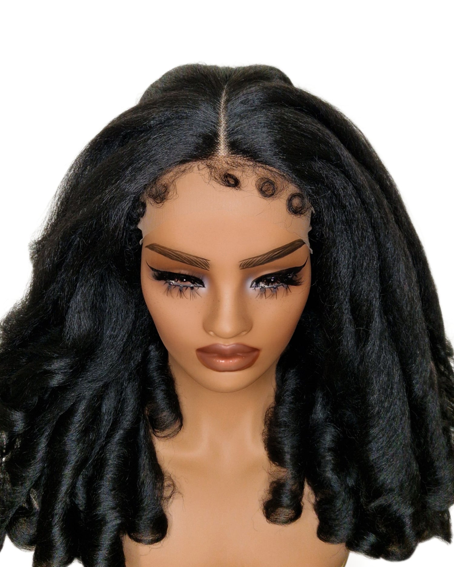 Black Kinky Straight Barrel Curl Lace Front Wig. Basha