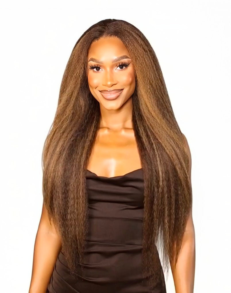 Light Brown Mix Relaxed Texture Lace Front Wig.
