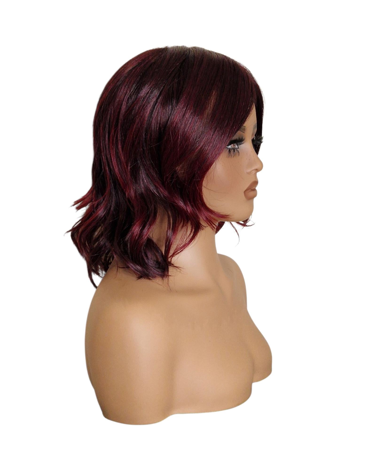 Burgundy Choppy Wave Bob Wig. Abbi