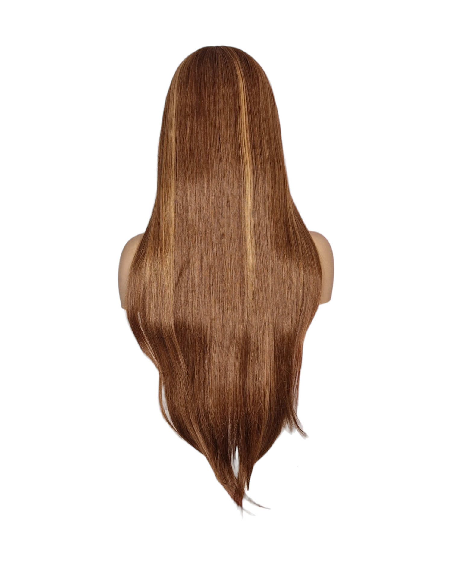 Caramel Streaked Long Straight T Part Lace Front Wig. Yara-CelebWigs