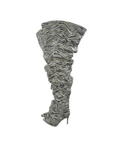 Zebra Thigh High Slouch Boots.