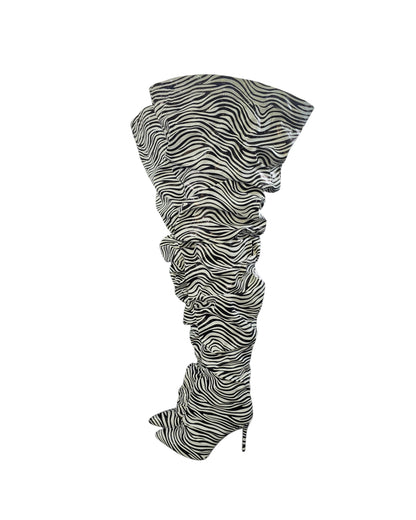 Zebra Thigh High Slouch Boots.