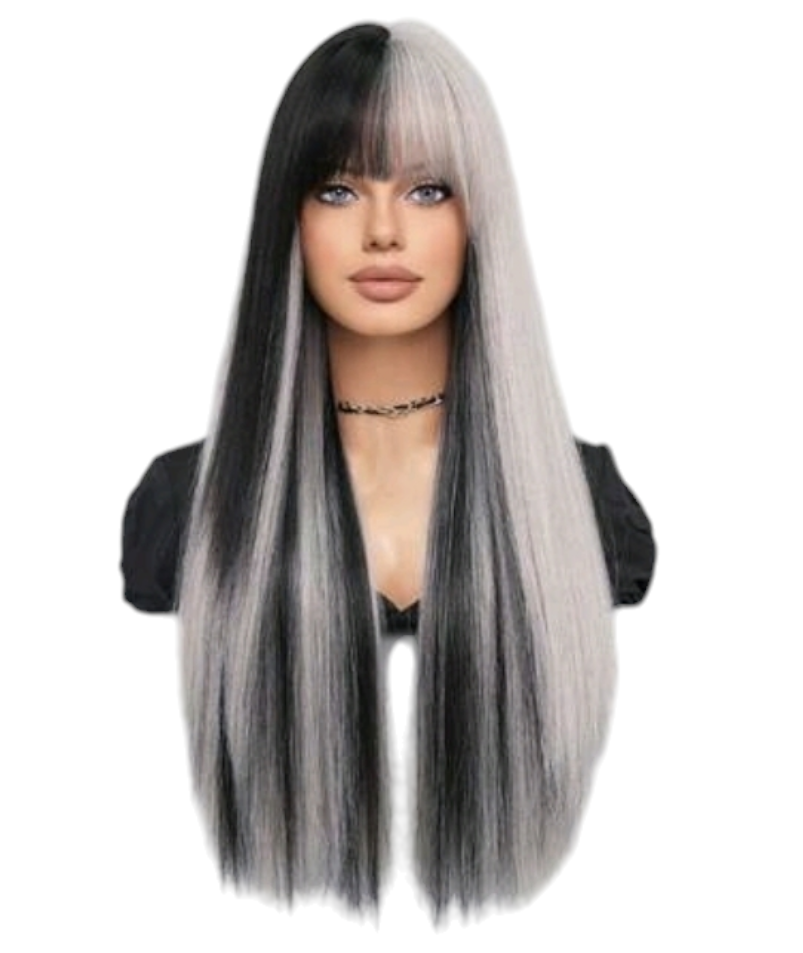 Grey Black Block Colour Straight Wig. Jossie.-CelebWigs