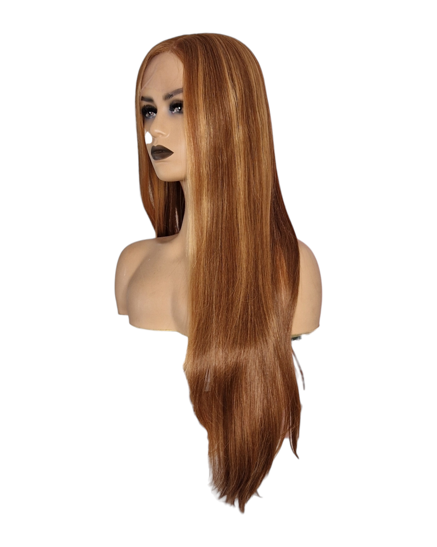 Caramel Streaked Long Straight T Part Lace Front Wig. Yara-CelebWigs