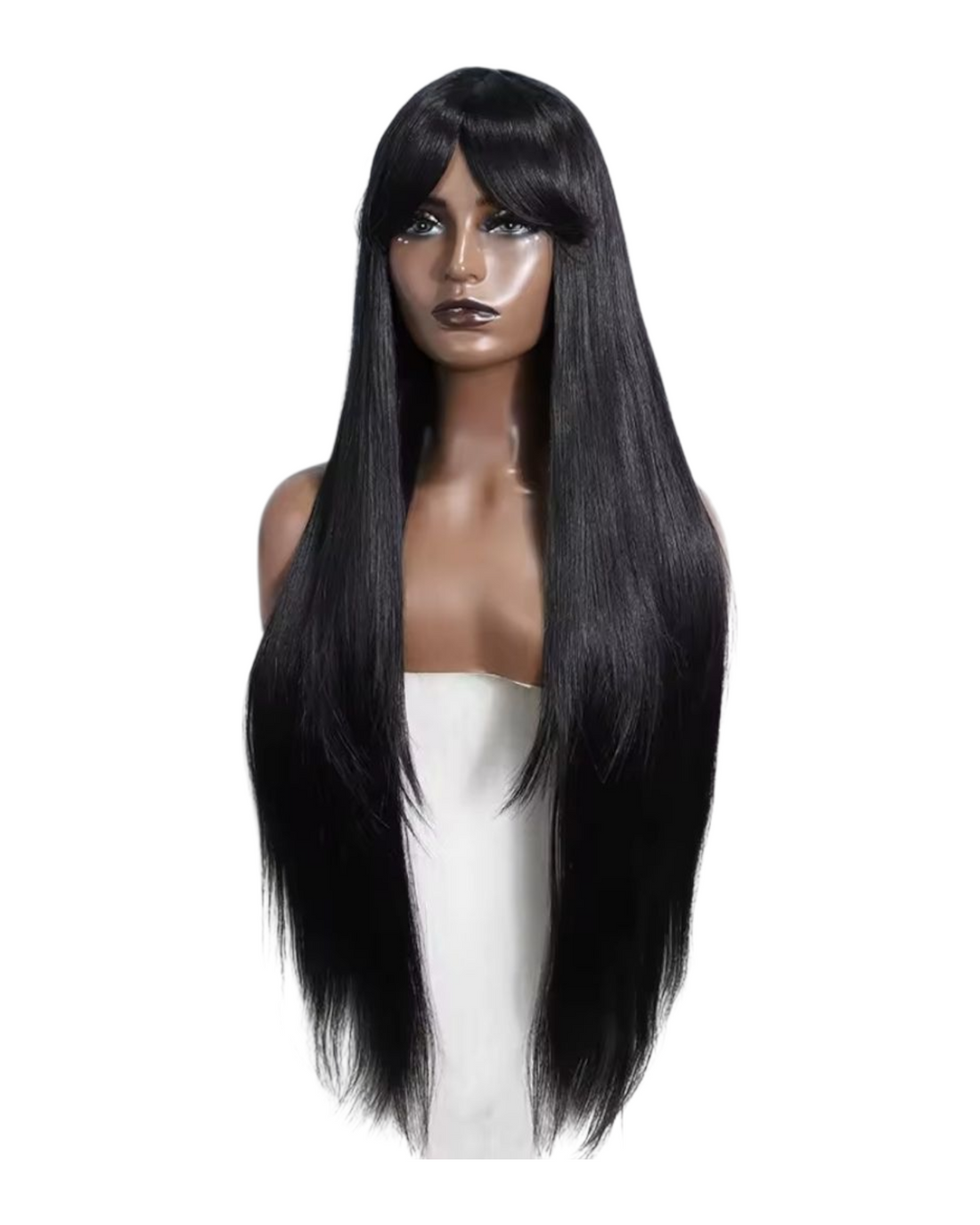 Long Sleek Straight Black Fringed Wig. Debut.