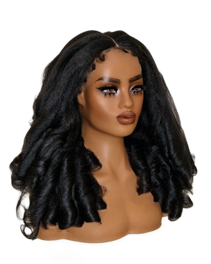 Black Kinky Straight Barrel Curl Lace Front Wig. Basha