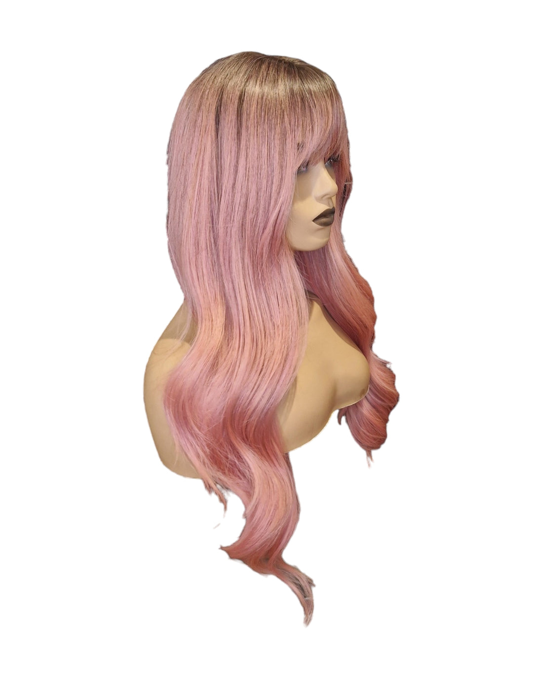 Pastel Pink Long Wavy Wig. Sakura