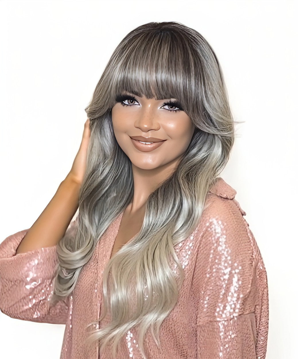 Silver Ash Blonde Long Wavy Wig. Abigail