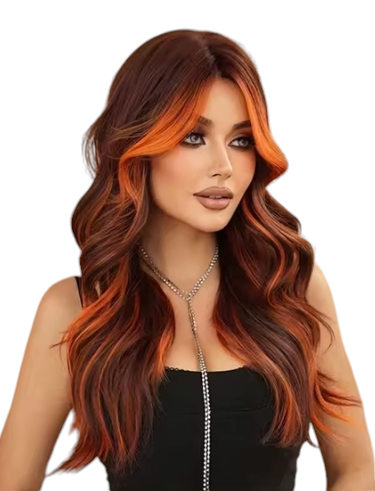 Ginger Streaked Long Wavy Wig. Spice.