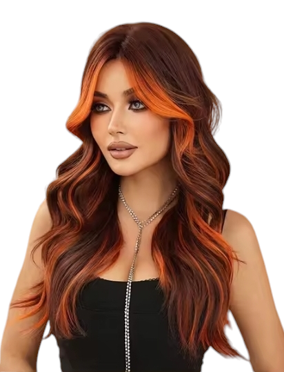 Ginger Streaked Long Wavy Wig. Spice.