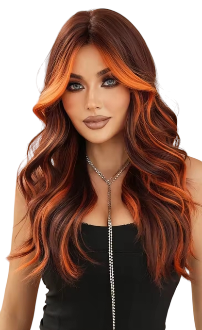 Ginger Streaked Long Wavy Wig. Spice.