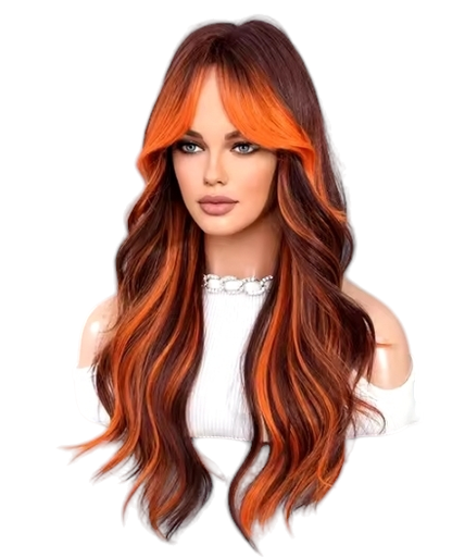 Ginger Streaked Long Wavy Wig. Spice.