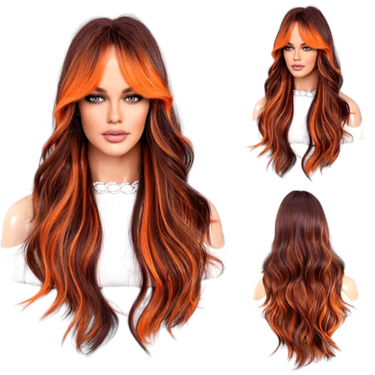 Ginger Streaked Long Wavy Wig. Spice.