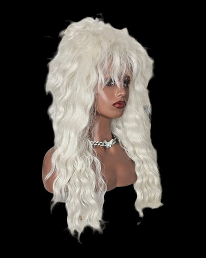 white blonde shag drag queen lace front wig
