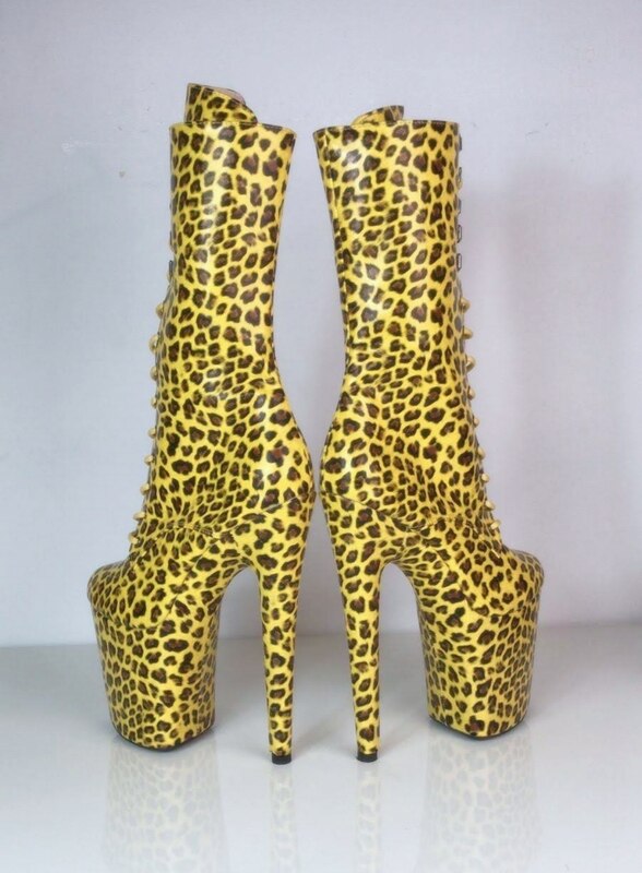 Yellow Animal Print Platform Boots. Size 42 (UK8/9) DragPole Shoes