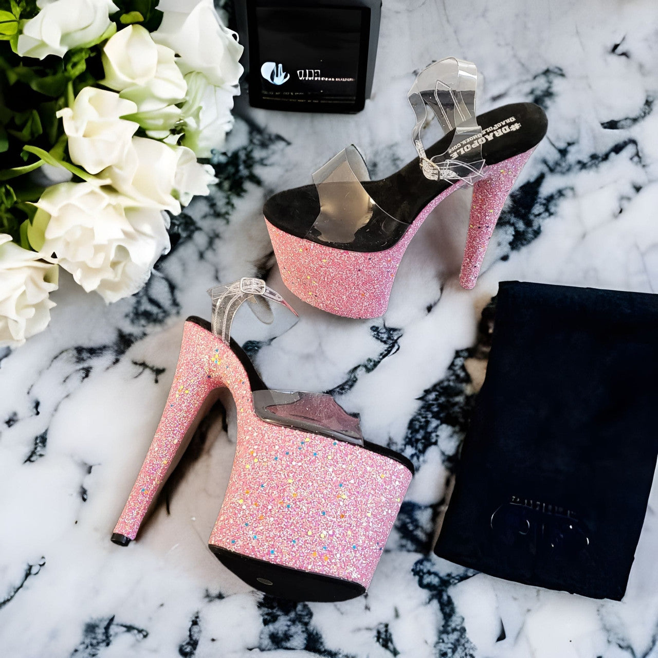 Pink Glitter Platform Stiletto Sandals Drag Pole Shoes