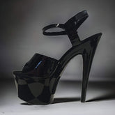 Black Patent Platform Stiletto Sandals-CelebWigs