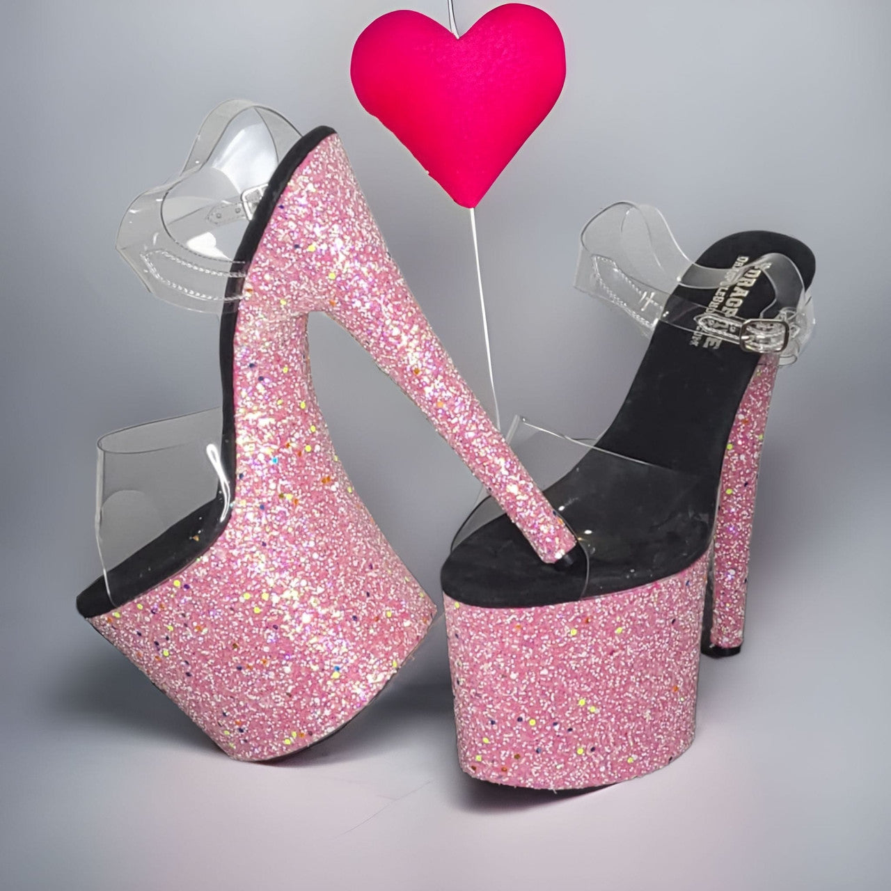 Pink Glitter Platform Stiletto Sandals Drag Pole Shoes