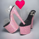 Pink Glitz Glitter Platform Stiletto Sandals-CelebWigs