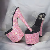 Pink Glitz Glitter Platform Stiletto Sandals-CelebWigs