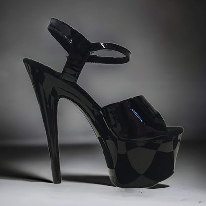 Black Patent Platform Stiletto Sandals-CelebWigs