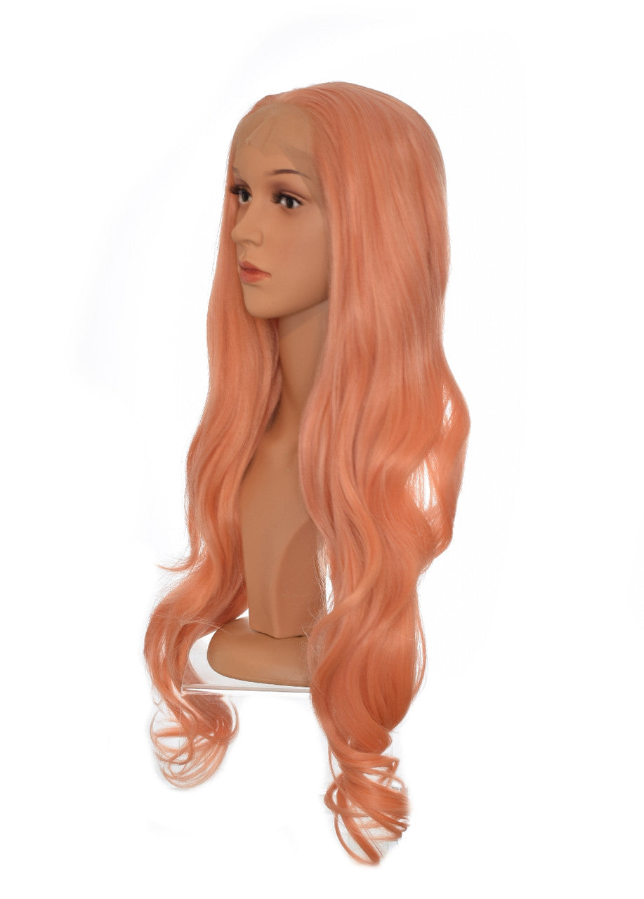 Apricot Pink Long Lace Front Wig. 