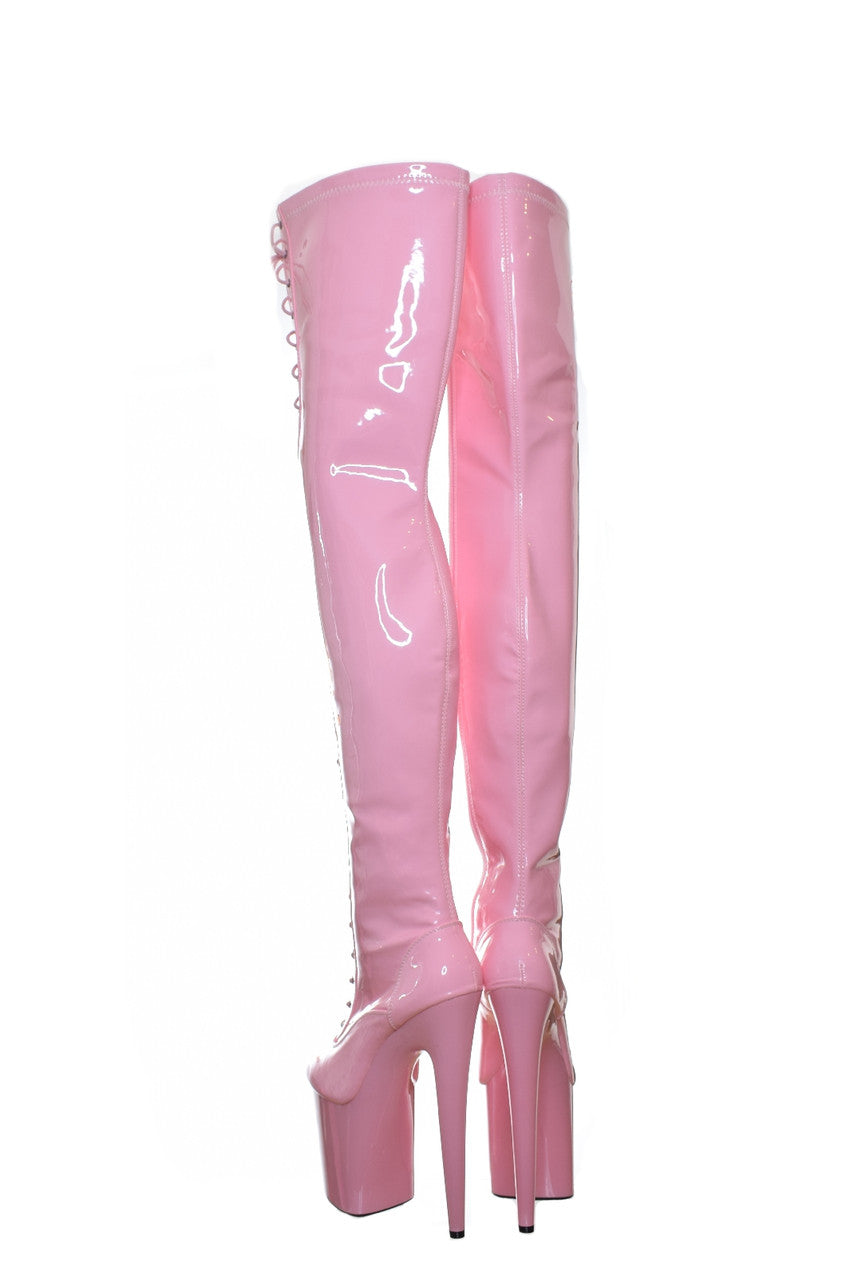 Bimbo Pink 8inch Platform Thigh High Boots.