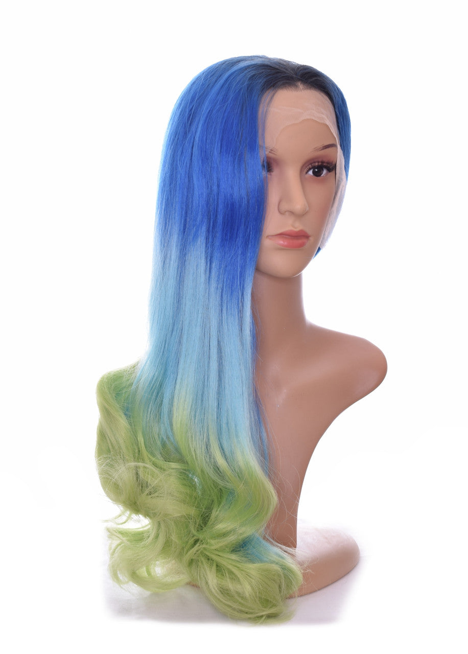  RootedAqua Marine  Blue Green Ombre Lace Front Wig