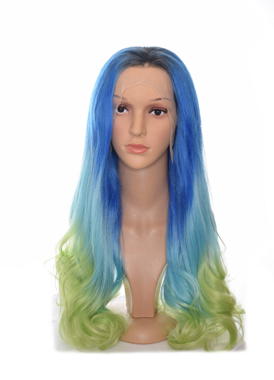 Aqua Marine  Blue Green Ombre Lace Front Mermaid Wig