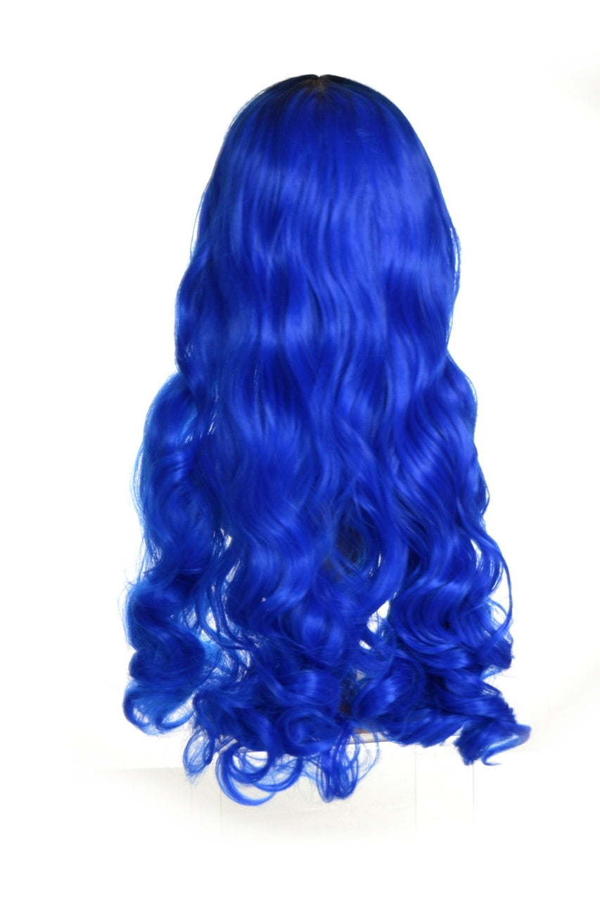 Electric Blue Troya Wig. Blue Ink Rooted Shade.