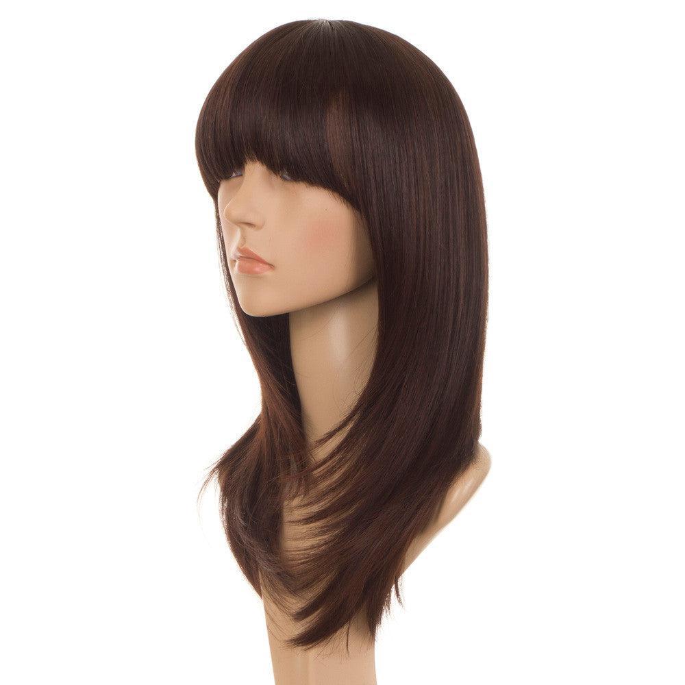 Face Framing Feather Cut Long Bob Wig. Dark Brown