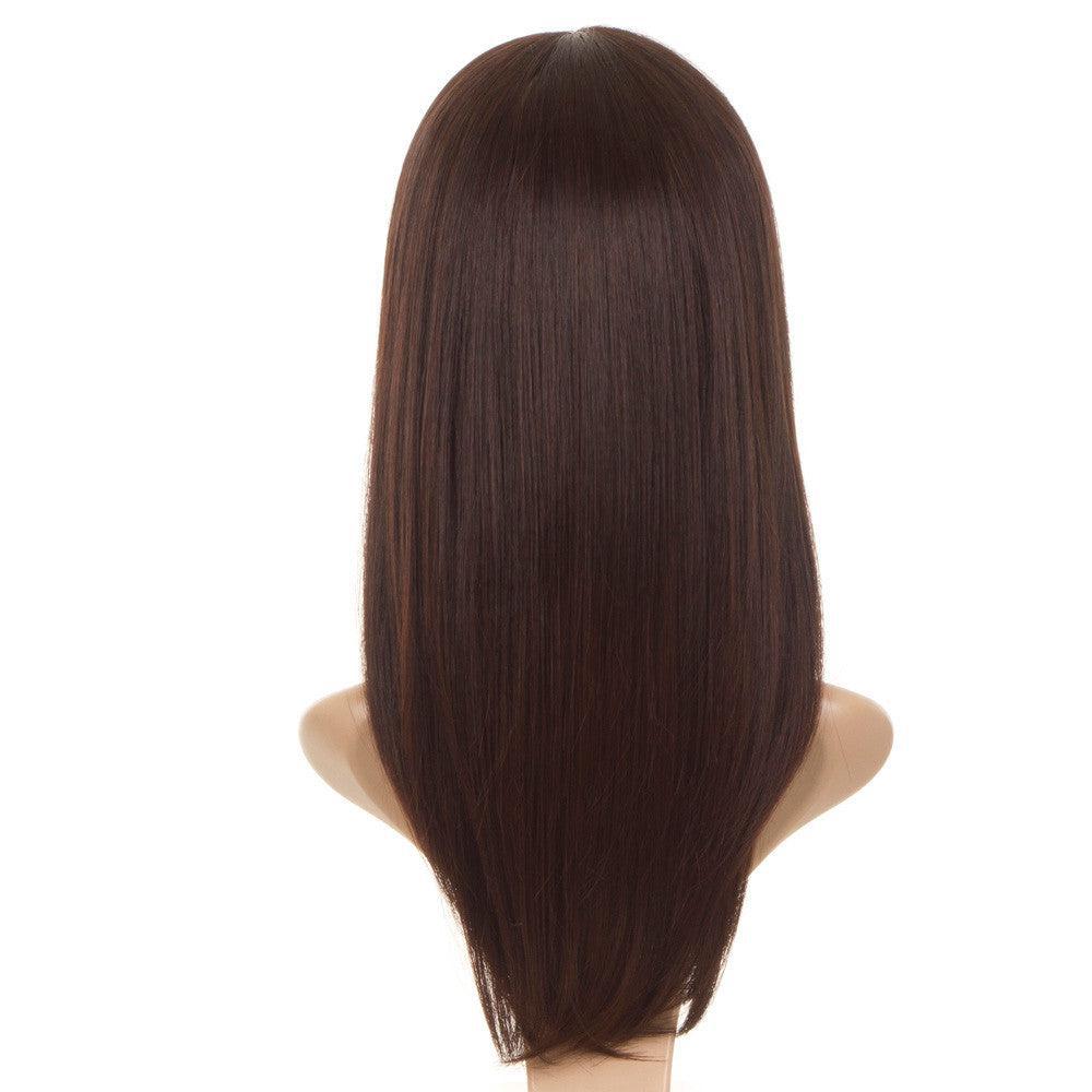 Face Framing Feather Cut Long Bob Wig. Dark Brown