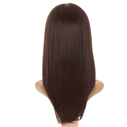 Face Framing Feather Cut Long Bob Wig. Dark Brown