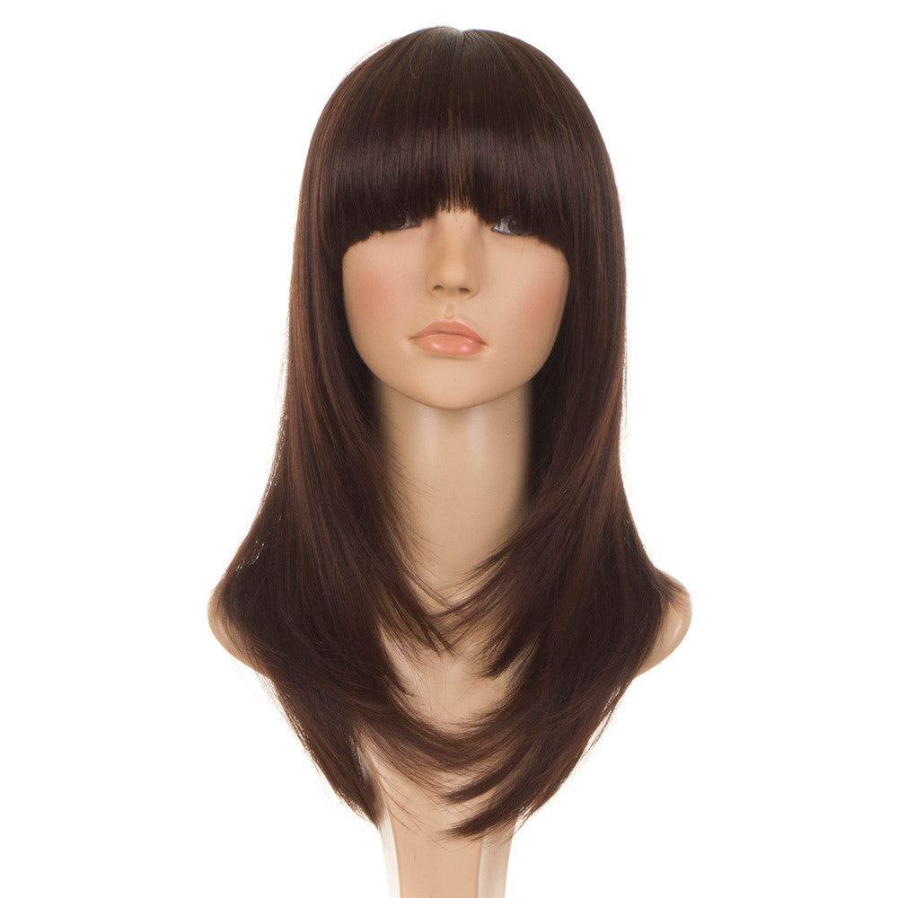 Face Framing Feather Cut Long Bob Wig. Dark Brown