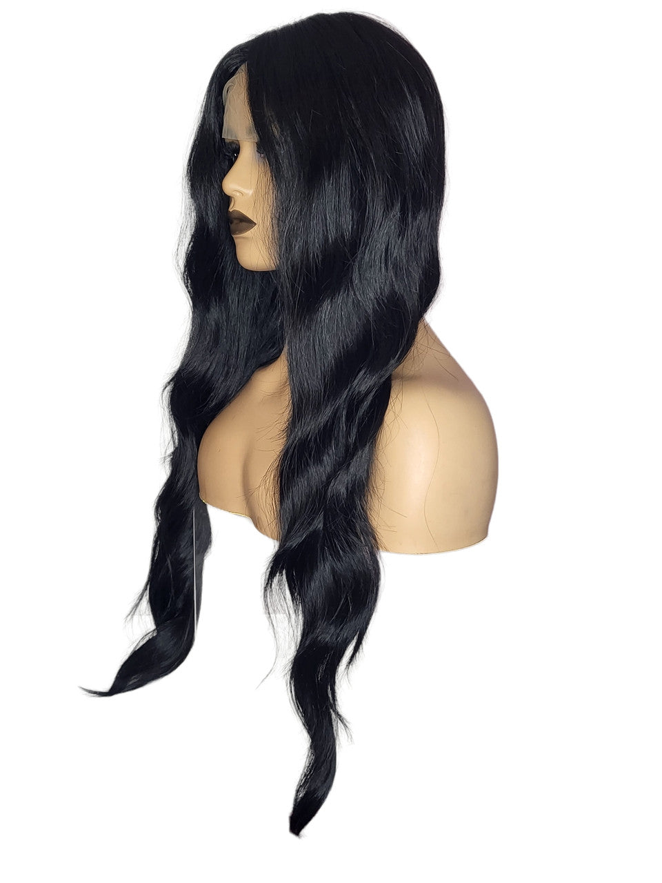 Long 28 inch Wavy Black T Part Lace Front Wig. Lamissa-CelebWigs