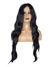 Long 28 inch Wavy Black T Part Lace Front Wig. Lamissa-CelebWigs