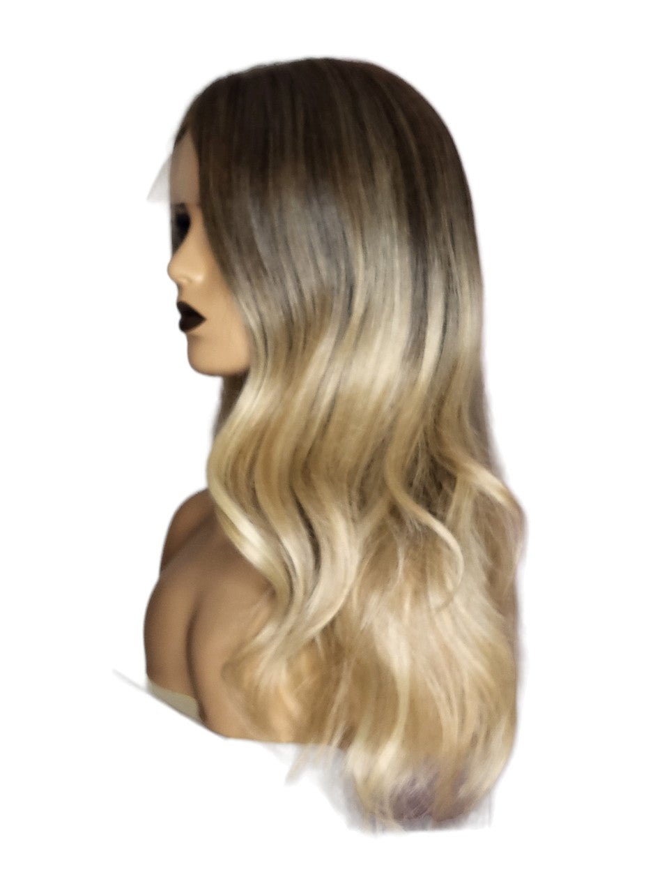 Long Wavy Ash Blonde T Part Lace Front Wig. Lucia-CelebWigs