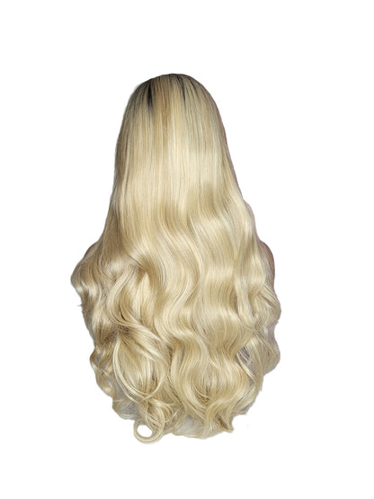 Long Wavy Mixed Light Blonde Dark Roots Lace Front Wig. Maya-CelebWigs