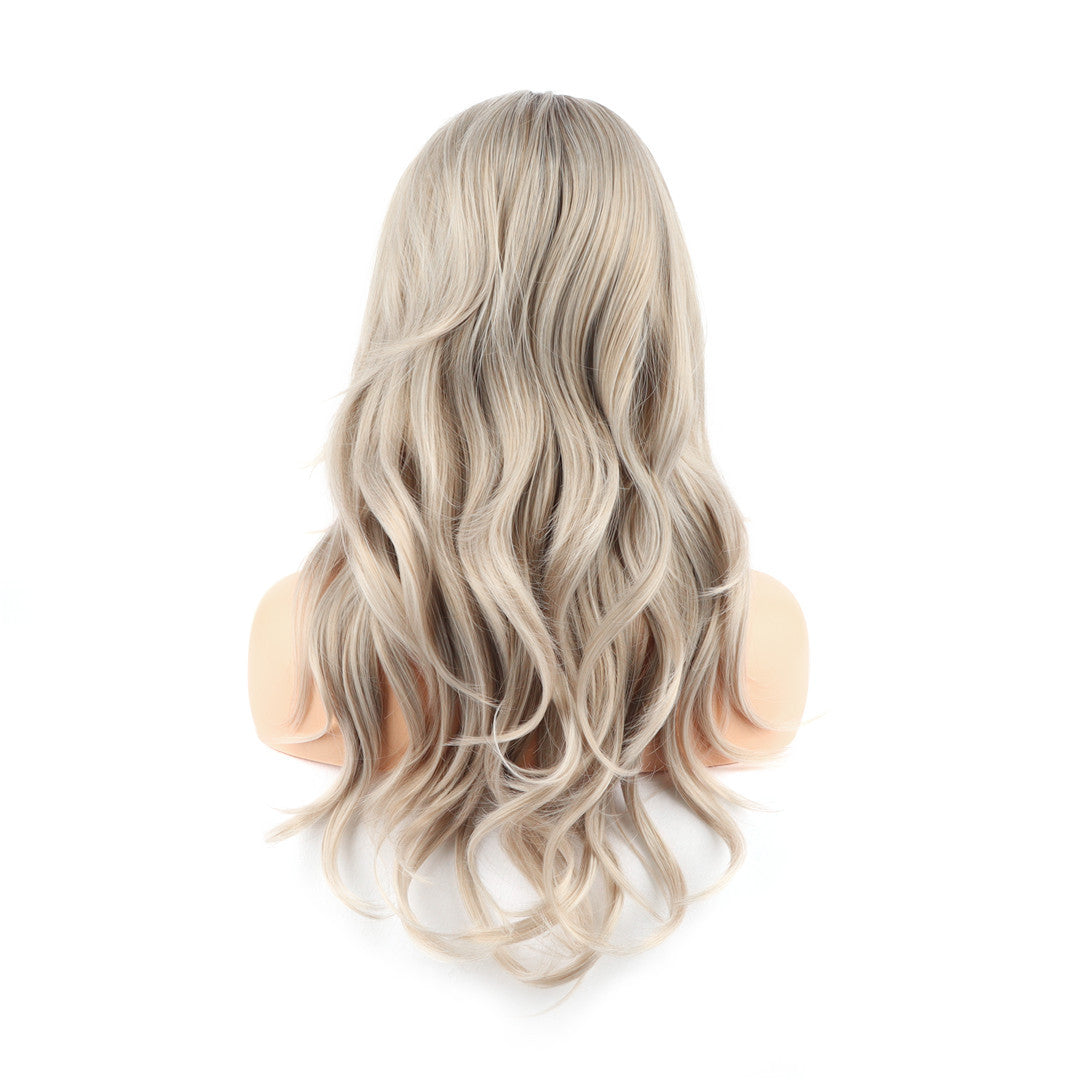 Long Straight Layered Rooted Ash Blonde Dune Lace Front Wig