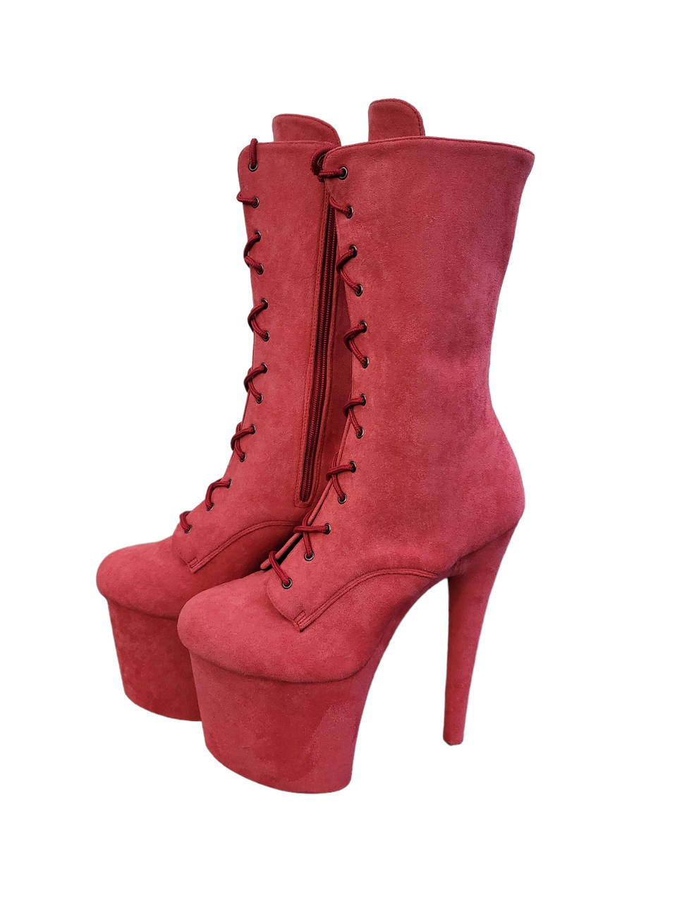 Coral Pink Faux Suede Platform Stiletto Drag Pole Boot